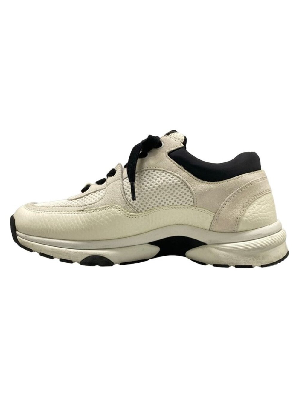 Chanel Sneakers 36.5 White Ivory Black CC Logo Cotton Leather - Picture 3 of 13